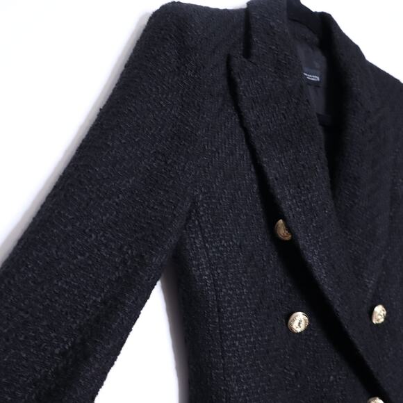 ZARA Double Breasted Textured Blazer Woven Tweed Black Gold Button Women's XS - Picture 7 of 15